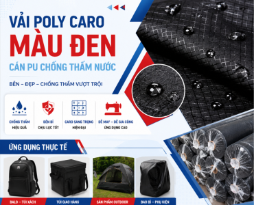 Giao Hàng Vải Poly Caro Đen Cán Pu Chống Thấm Nước