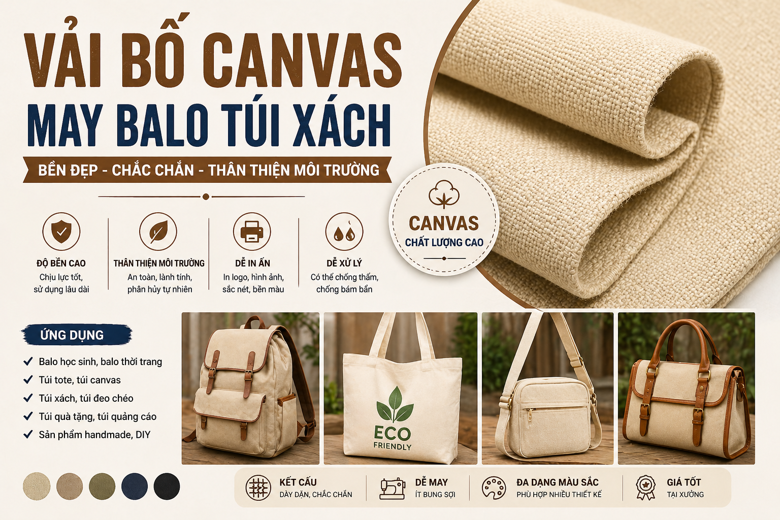 Vải Bố Canvas May Balo Túi Xách | Xưởng Bán Vải Bố Giá Tốt