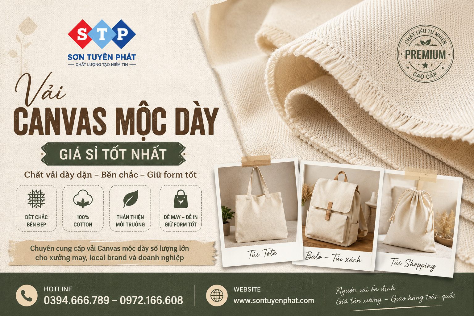 Vải Canvas Mộc Dày Giá Sỉ Tốt Nhất – Chất Liệu Canvas Cao Cấp